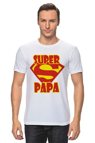 Заказать мужскую футболку в Москве. Футболка классическая супер папа от ИНДИГО - готовые дизайны и нанесение принтов.