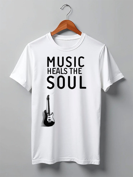 Заказать мужскую футболку в Москве. Футболка классическая Music heals the soul от Aleksey Sinyakov - готовые дизайны и нанесение принтов.