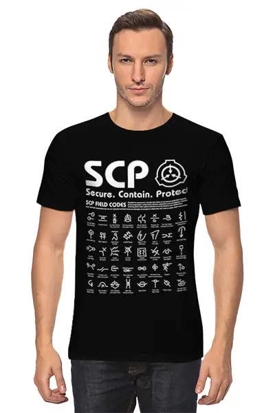 Заказать мужскую футболку в Москве. Футболка классическая SCP Foundation от geekbox - готовые дизайны и нанесение принтов.