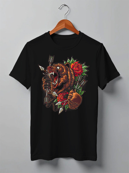 Заказать мужскую футболку в Москве. Футболка классическая ◈Bear&Roses◈ от balden - готовые дизайны и нанесение принтов.