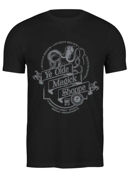 Заказать мужскую футболку в Москве. Футболка классическая Ye Olde Magick Shoppe в мистически-черном от Victor Zhizhin - готовые дизайны и нанесение принтов.