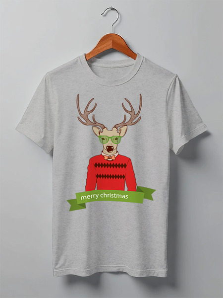 Заказать мужскую футболку в Москве. Футболка классическая Christmas Deer от Илья Щеблецов - готовые дизайны и нанесение принтов.