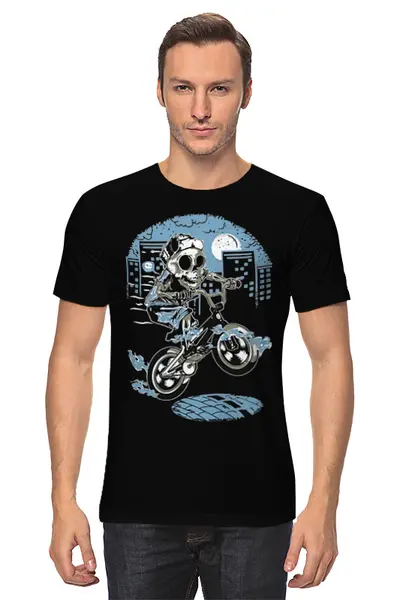 Заказать мужскую футболку в Москве. Футболка классическая Скелет на мотоцикле от Zamula - готовые дизайны и нанесение принтов.