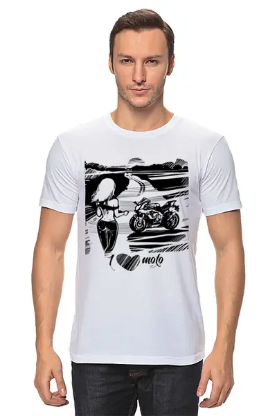 Заказать мужскую футболку в Москве. Футболка классическая I love moto от Polina Ra - готовые дизайны и нанесение принтов.