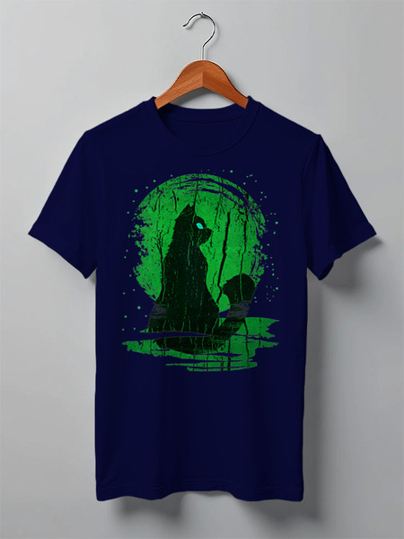 Заказать мужскую футболку в Москве. Футболка классическая Green Moon Cat от oneredfoxstore@gmail.com - готовые дизайны и нанесение принтов.