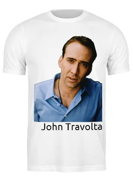 Заказать мужскую футболку в Москве. Футболка классическая John Travolta от Nikita Nelyubin - готовые дизайны и нанесение принтов.