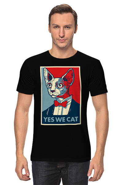 Заказать мужскую футболку в Москве. Футболка классическая Yes We Cat от skynatural - готовые дизайны и нанесение принтов.