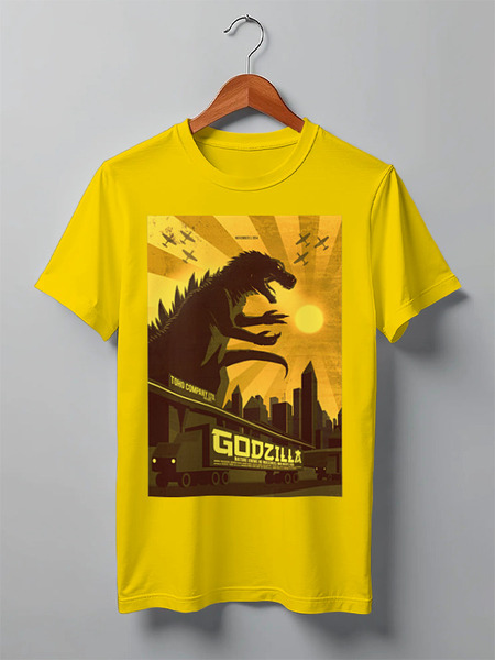 Заказать мужскую футболку в Москве. Футболка классическая Godzilla yellow от KinoArt - готовые дизайны и нанесение принтов.