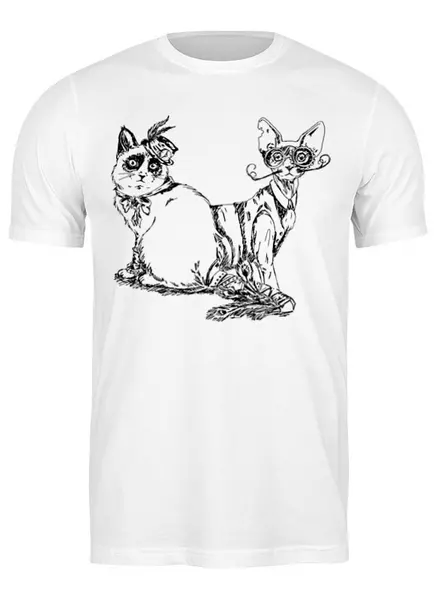 Заказать мужскую футболку в Москве. Футболка классическая Cats Here от oneredfoxstore@gmail.com - готовые дизайны и нанесение принтов.