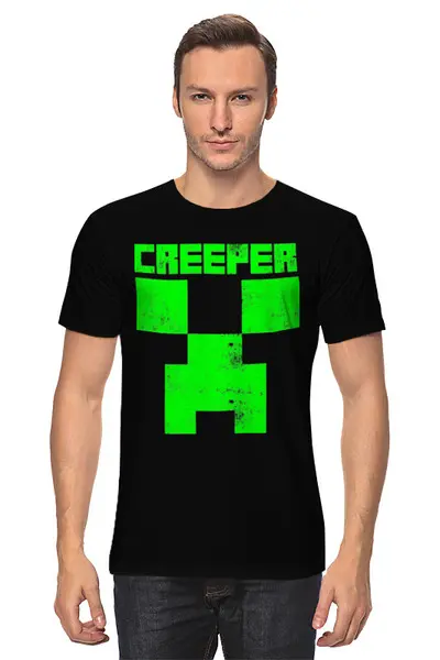 Заказать мужскую футболку в Москве. Футболка классическая MINECRAFT CREEPER от vista12761@rambler.ru - готовые дизайны и нанесение принтов.