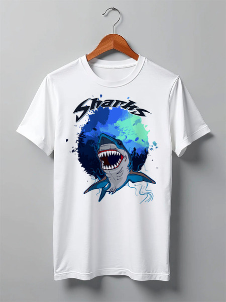 Заказать мужскую футболку в Москве. Футболка классическая Sharks от balden - готовые дизайны и нанесение принтов.
