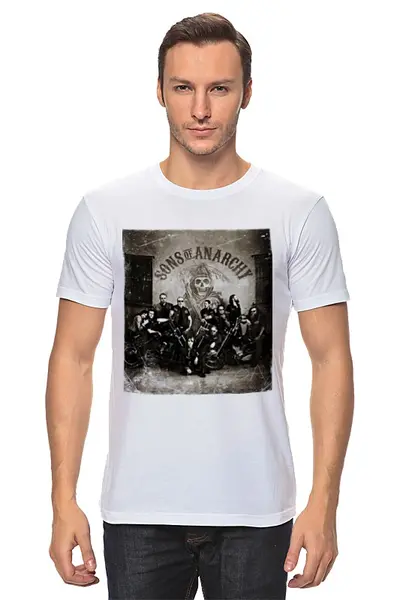 Заказать мужскую футболку в Москве. Футболка классическая Сыны анархии от Яхонт - готовые дизайны и нанесение принтов.