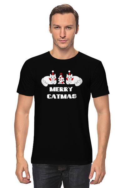 Заказать мужскую футболку в Москве. Футболка классическая Merry catmas от skynatural - готовые дизайны и нанесение принтов.