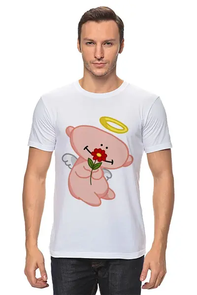 Заказать мужскую футболку в Москве. Футболка классическая Ангел с цветком от Ordwen - готовые дизайны и нанесение принтов.