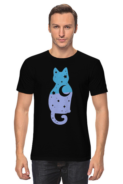 Заказать мужскую футболку в Москве. Футболка классическая Ночная кошка от skynatural - готовые дизайны и нанесение принтов.