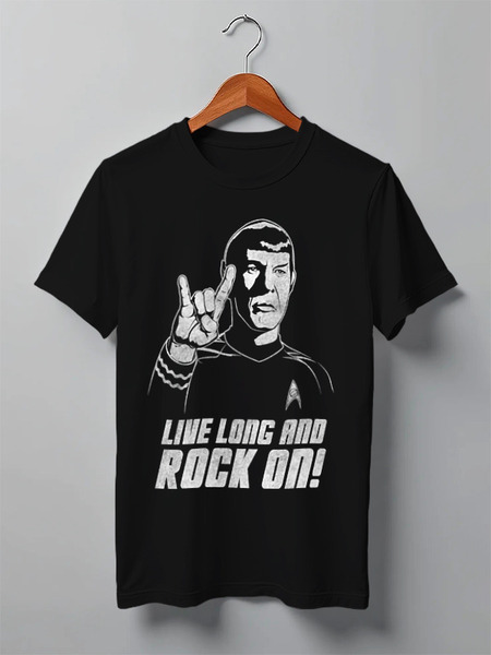 Заказать мужскую футболку в Москве. Футболка классическая Спок . Live Long an Rock On! от geekbox - готовые дизайны и нанесение принтов.