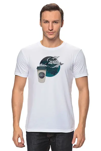 Заказать мужскую футболку в Москве. Футболка классическая время кофе от 4erta - готовые дизайны и нанесение принтов.