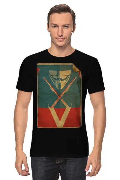 Заказать мужскую футболку в Москве. Футболка классическая V - значит вендетта от printik - готовые дизайны и нанесение принтов.