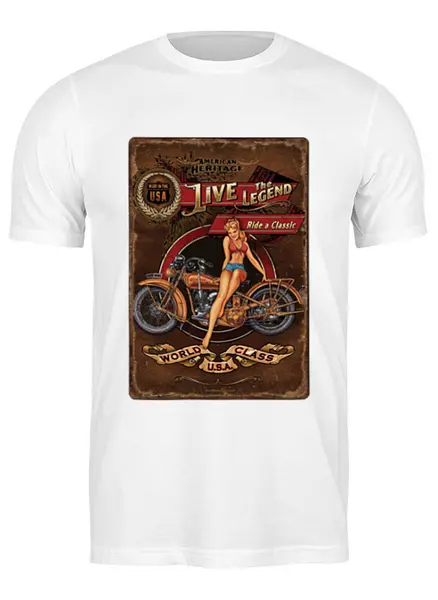 Заказать мужскую футболку в Москве. Футболка классическая Мотоциклы, винтажный постер. от lisalisa11@list.ru - готовые дизайны и нанесение принтов.