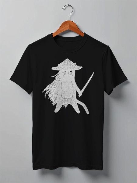 Заказать мужскую футболку в Москве. Футболка классическая Cat Samurai от oneredfoxstore@gmail.com - готовые дизайны и нанесение принтов.