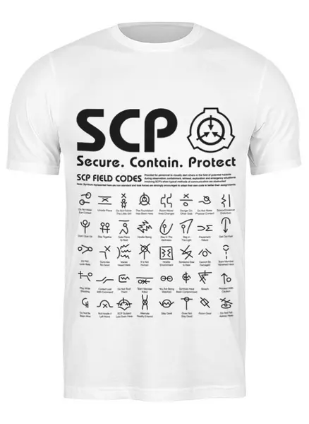 Заказать мужскую футболку в Москве. Футболка классическая SCP Foundation от geekbox - готовые дизайны и нанесение принтов.