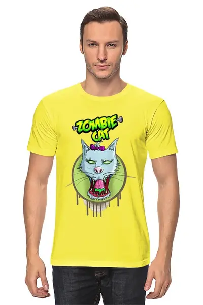 Заказать мужскую футболку в Москве. Футболка классическая Zombie cat от ПРИНТЫ ПЕЧАТЬ  - готовые дизайны и нанесение принтов.