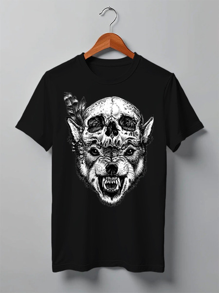 Заказать мужскую футболку в Москве. Футболка классическая Wolf & Skull от Leichenwagen - готовые дизайны и нанесение принтов.