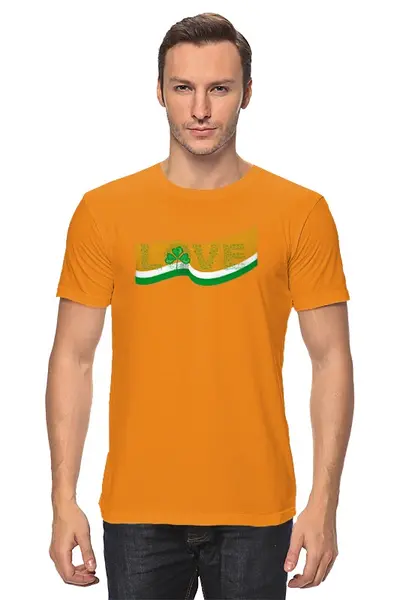 Заказать мужскую футболку в Москве. Футболка классическая Love с ирландским флагом от Отрисовка Векторная - готовые дизайны и нанесение принтов.