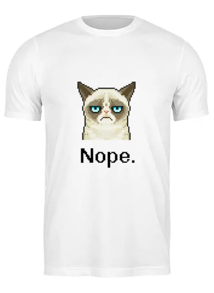 Заказать мужскую футболку в Москве. Футболка классическая Сердитый котик / Grumpy Cat (Пиксельный) от defann - готовые дизайны и нанесение принтов.