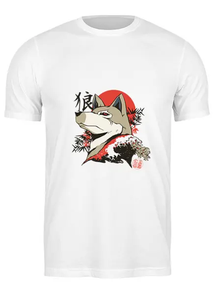 Заказать мужскую футболку в Москве. Футболка классическая Japanese Wolf от Павел Павел - готовые дизайны и нанесение принтов.