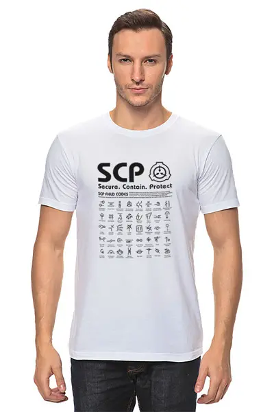 Заказать мужскую футболку в Москве. Футболка классическая SCP Foundation от geekbox - готовые дизайны и нанесение принтов.
