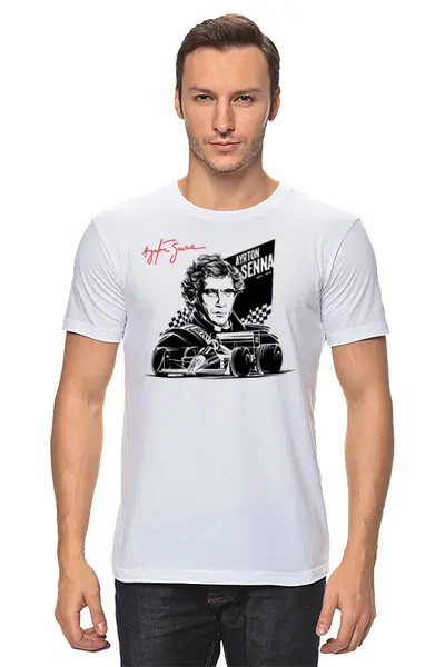 Заказать мужскую футболку в Москве. Футболка классическая Айртон Сенна от balden - готовые дизайны и нанесение принтов.
