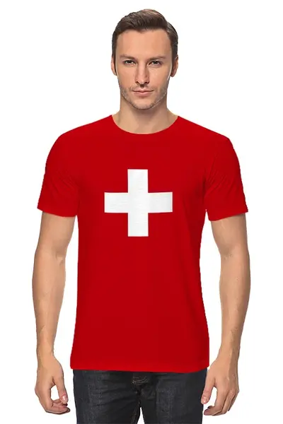 Заказать мужскую футболку в Москве. Футболка классическая Флаг швейцарии от Djimas Leonki - готовые дизайны и нанесение принтов.