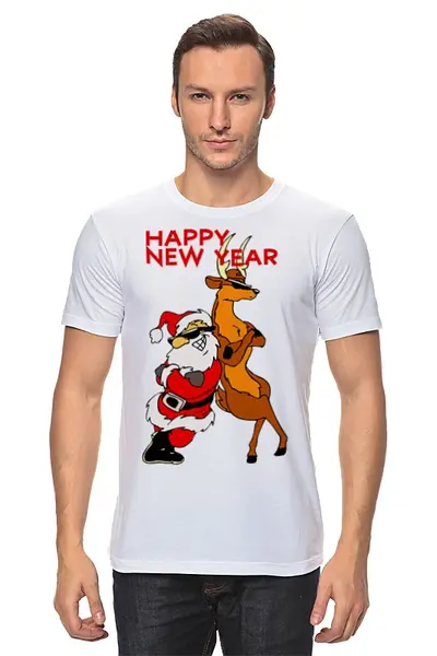 Заказать мужскую футболку в Москве. Футболка классическая Happy New Year от Leichenwagen - готовые дизайны и нанесение принтов.