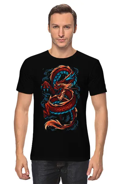 Заказать мужскую футболку в Москве. Футболка классическая Китайский дракон от printeriumstore@gmail.com - готовые дизайны и нанесение принтов.