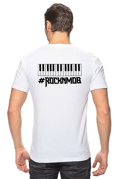 Заказать мужскую футболку в Москве. Футболка классическая Rocknmob - Клавишник (черные принты) от accs@rocknmob.com - готовые дизайны и нанесение принтов.