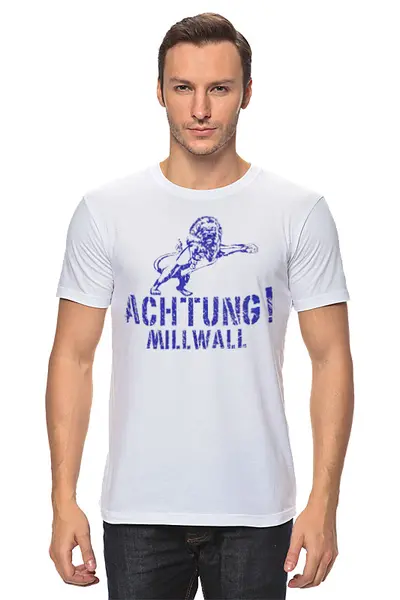 Заказать мужскую футболку в Москве. Футболка классическая Achtung Millwall FC logo tee от Millwall Supporters Club Russia - готовые дизайны и нанесение принтов.