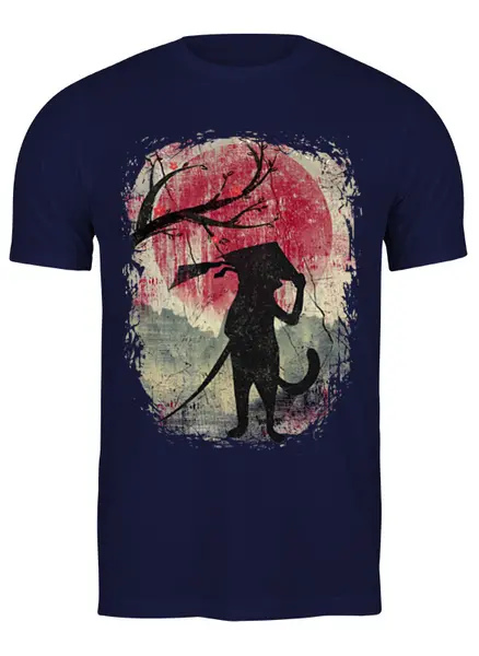 Заказать мужскую футболку в Москве. Футболка классическая Samurai Cat от oneredfoxstore@gmail.com - готовые дизайны и нанесение принтов.