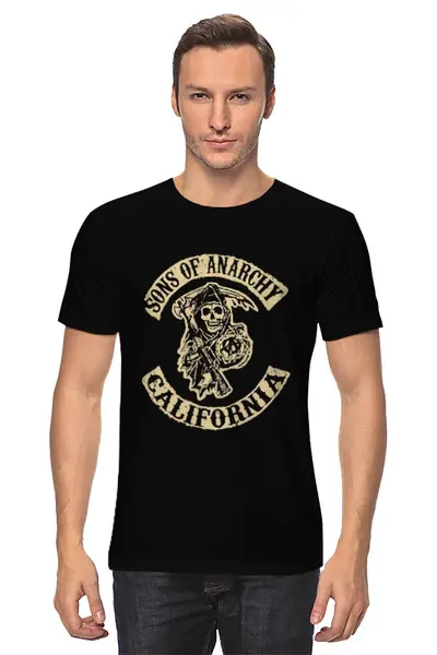 Заказать мужскую футболку в Москве. Футболка классическая Sons Of Anarchy California от skynatural - готовые дизайны и нанесение принтов.
