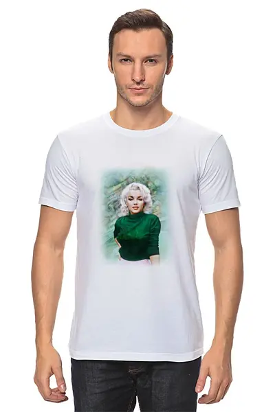 Заказать мужскую футболку в Москве. Футболка классическая Монро в зеленом от bekki19 - готовые дизайны и нанесение принтов.