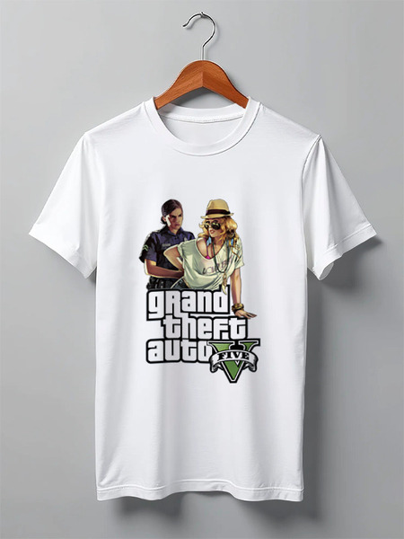 Заказать мужскую футболку в Москве. Футболка классическая GTA V от k.vseslav - готовые дизайны и нанесение принтов.