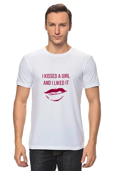 Заказать мужскую футболку в Москве. Футболка классическая I KISSED A GIRL AND I LIKED IT от td-1991@yandex.ru - готовые дизайны и нанесение принтов.