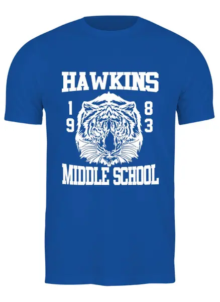 Заказать мужскую футболку в Москве. Футболка классическая Hawkins middle school от zamza - готовые дизайны и нанесение принтов.