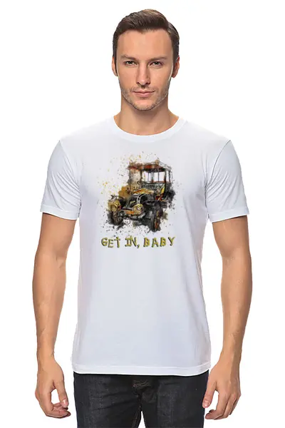 Заказать мужскую футболку в Москве. Футболка классическая Ретро авто для парня с намеком... от Валерий Маслов - готовые дизайны и нанесение принтов.