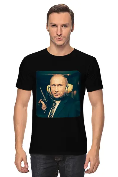 Заказать мужскую футболку в Москве. Футболка классическая Vladimir Putin  от karbafoss - готовые дизайны и нанесение принтов.