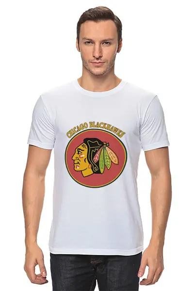 Заказать мужскую футболку в Москве. Футболка классическая Чикаго Блэкхокс от kspsshop - готовые дизайны и нанесение принтов.