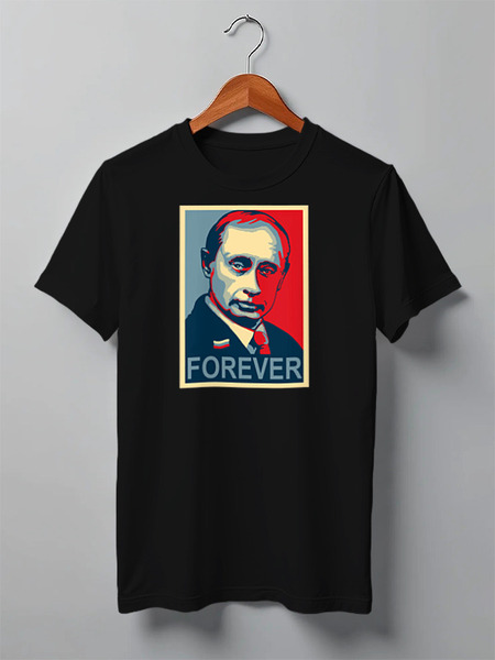 Заказать мужскую футболку в Москве. Футболка классическая Putin forever, в стиле Obey  от Andy Quarry - готовые дизайны и нанесение принтов.