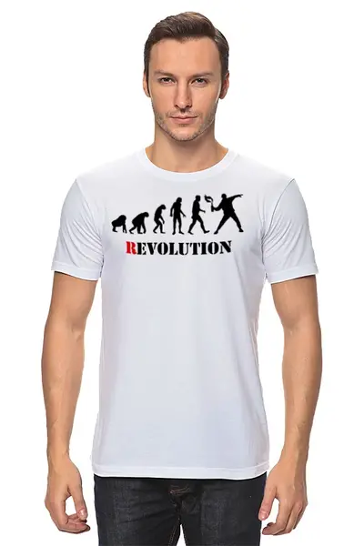 Заказать мужскую футболку в Москве. Футболка классическая Evolution - Revolution от Leichenwagen - готовые дизайны и нанесение принтов.