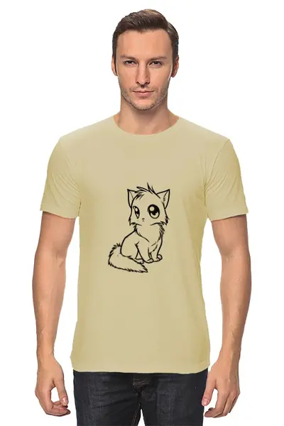 Заказать мужскую футболку в Москве. Футболка классическая Милый кот от denis01001 - готовые дизайны и нанесение принтов.