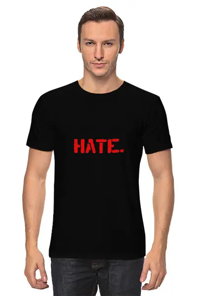 Заказать мужскую футболку в Москве. Футболка классическая Hate. от Soohelpless - готовые дизайны и нанесение принтов.